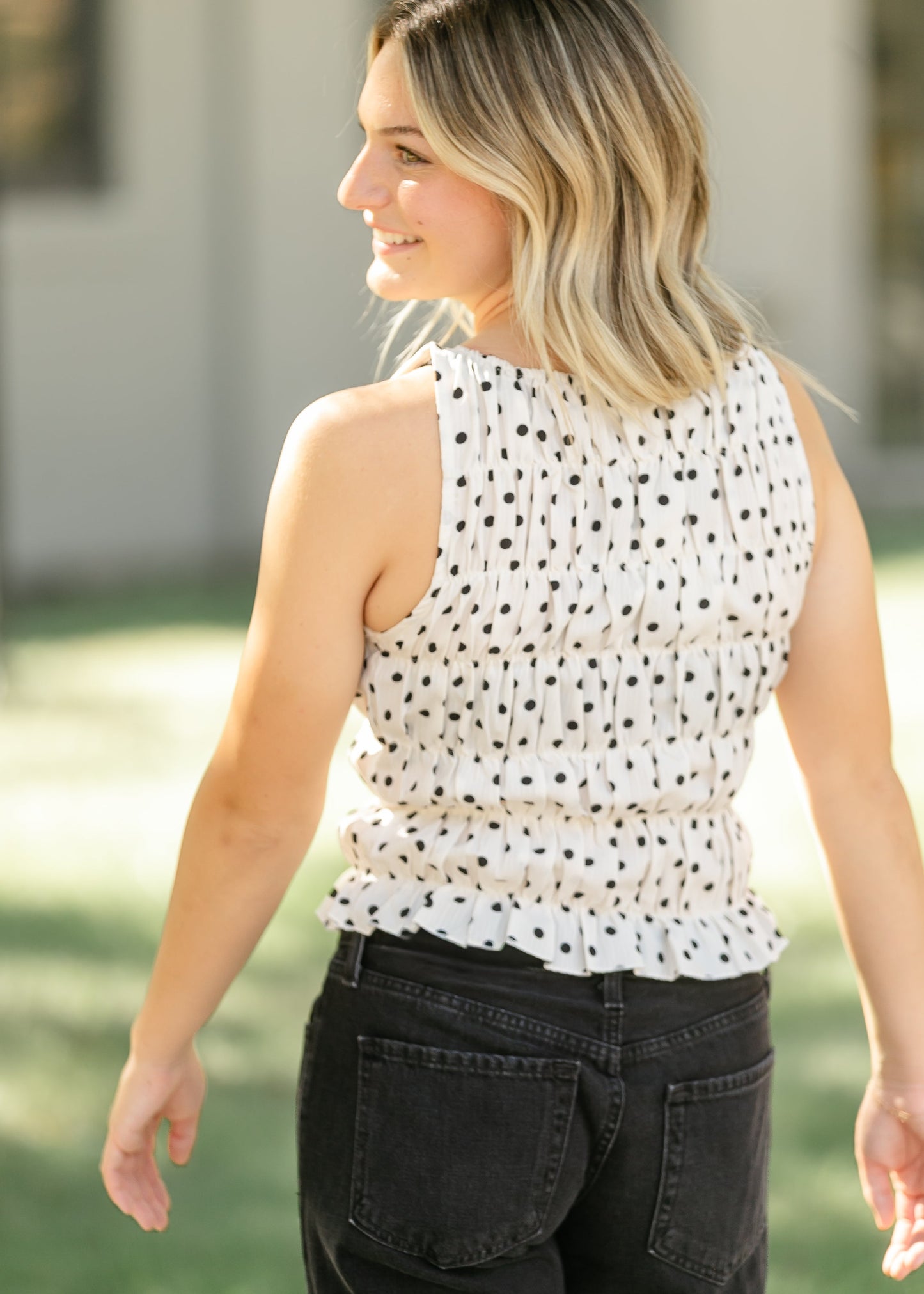 Smocked Polka Dot Tank Top FF Tops
