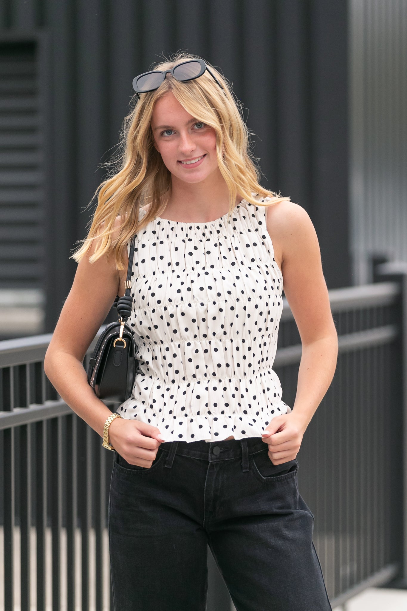 Smocked Polka Dot Tank Top FF Tops