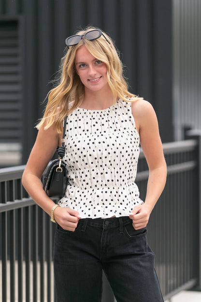 Smocked Polka Dot Tank Top FF Tops