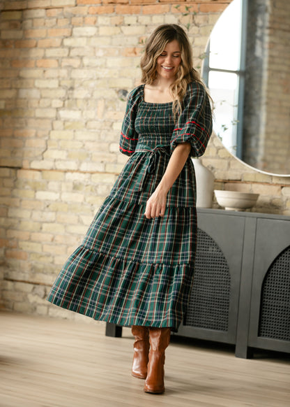 Smocked Puff Half Sleeve Maxi Dress FF Dresses