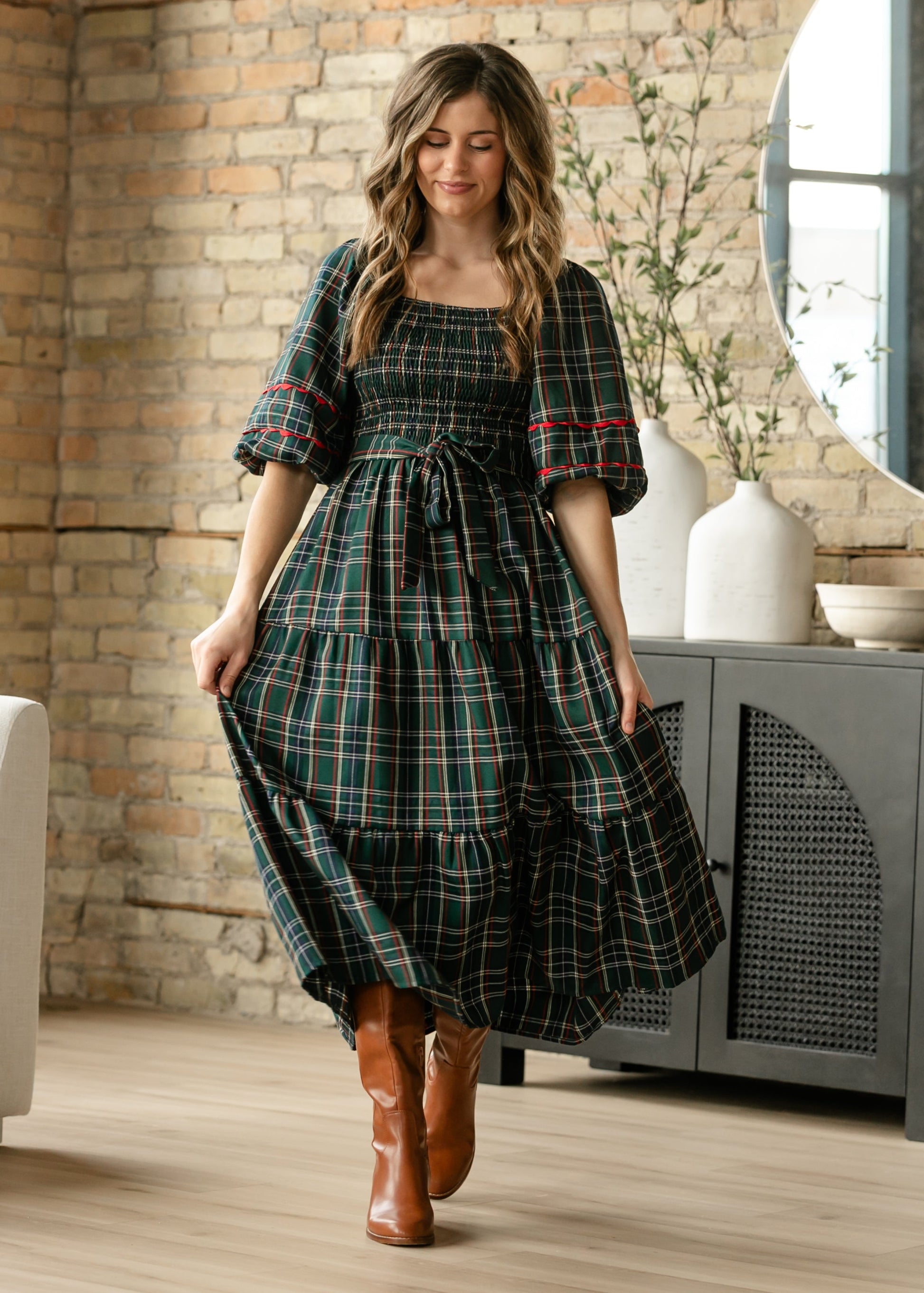 Smocked Puff Half Sleeve Maxi Dress FF Dresses