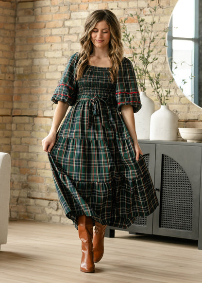 Smocked Puff Half Sleeve Maxi Dress FF Dresses