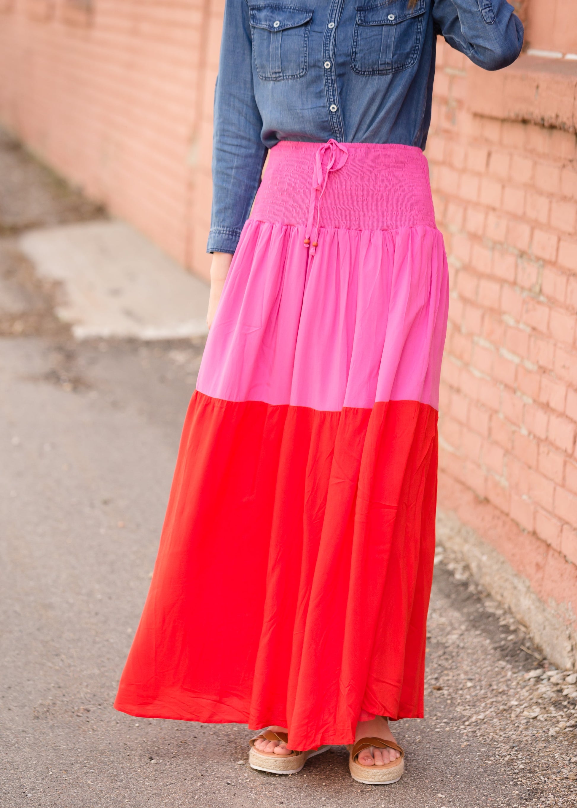 Smocked Red and Pink Color Block Maxi Skirt - FINAL SALE Skirts