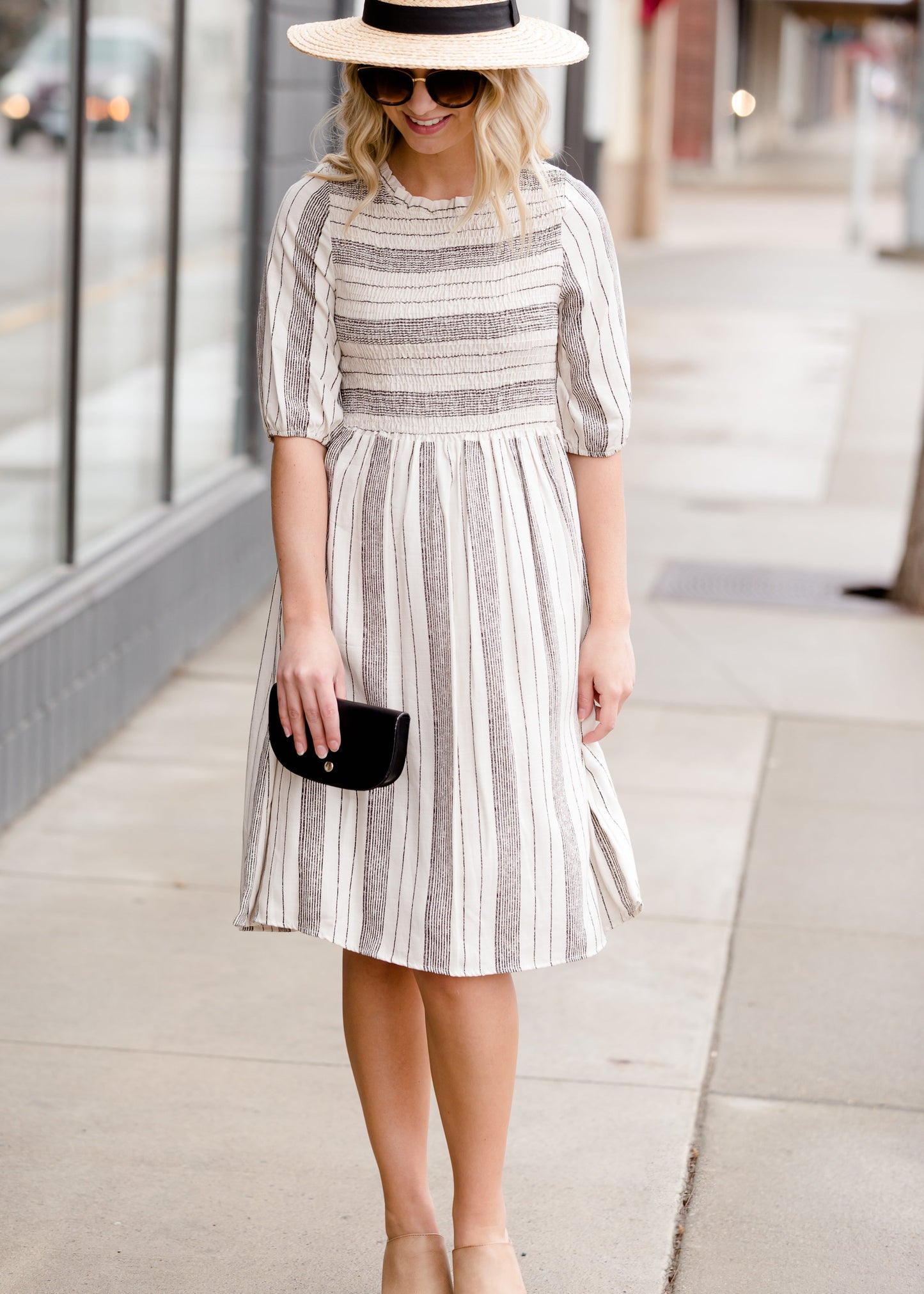 Smocked Striped Midi Dress - FINAL SALE Dresses