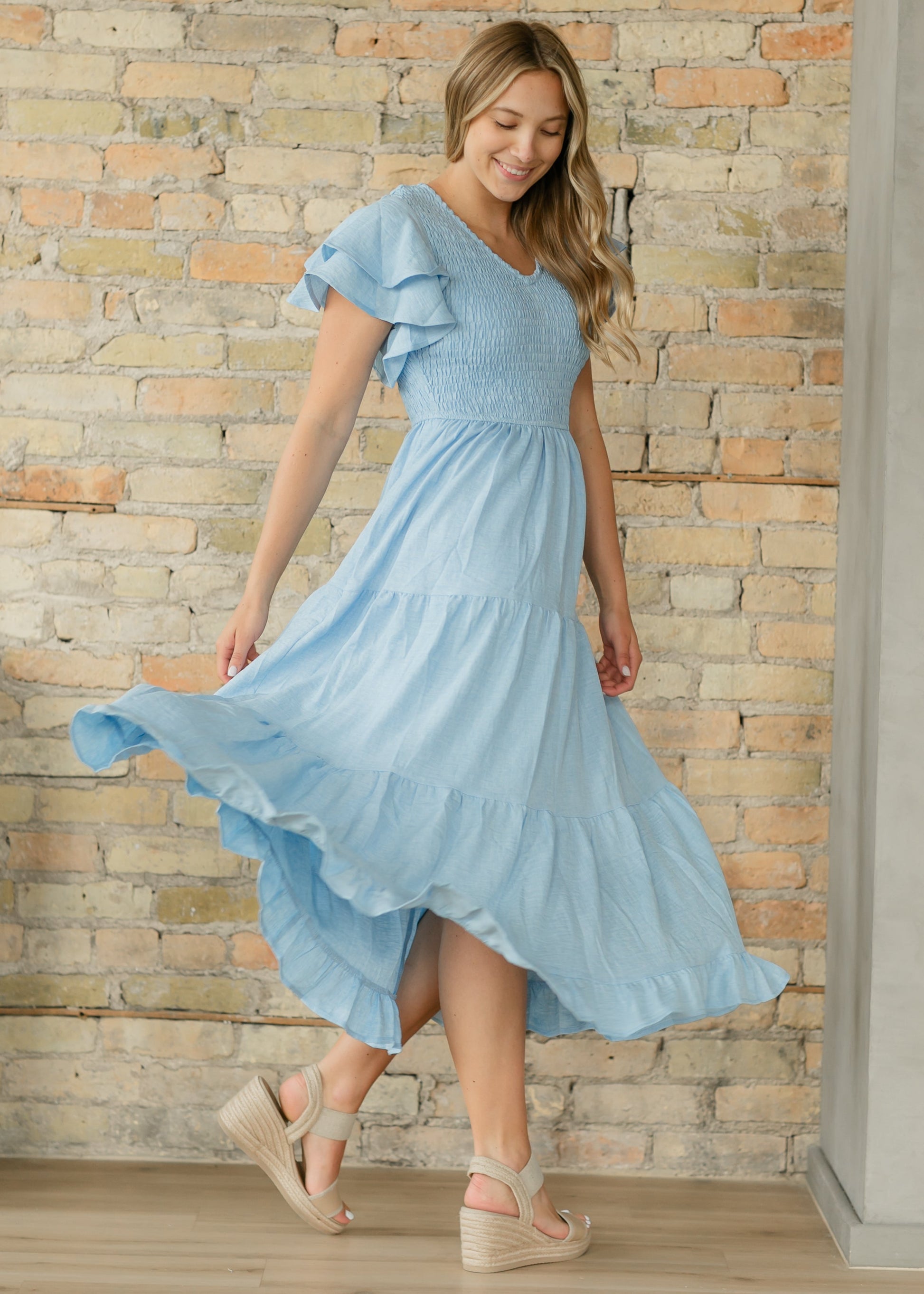 Smocked Tiered Flutter Sleeve Maxi Dress Inherit Co. Smocked Tiered Flutter Sleeve Maxi Dress Inherit Co.