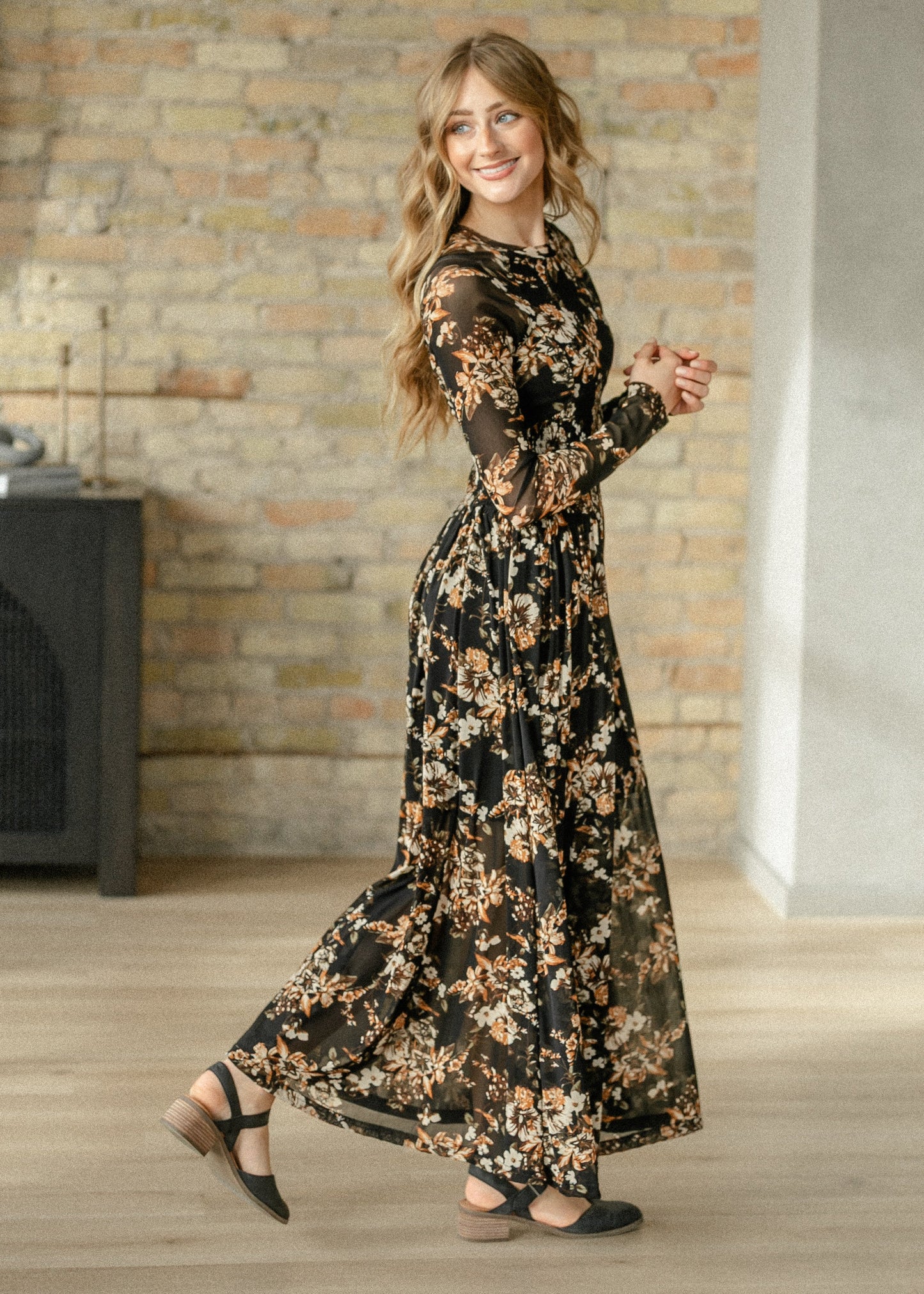 Smocked Waist Floral Mesh Maxi Dress FF Dresses