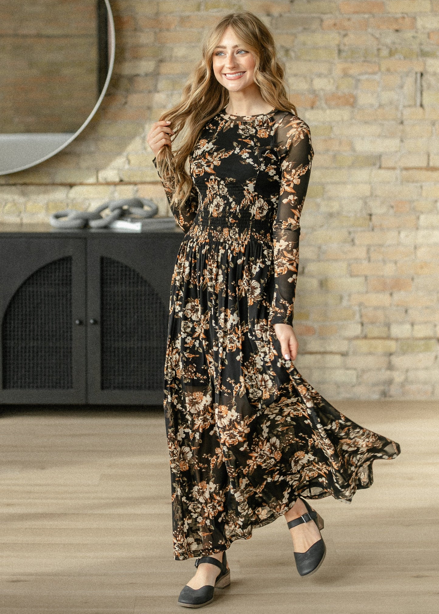 Smocked Waist Floral Mesh Maxi Dress FF Dresses