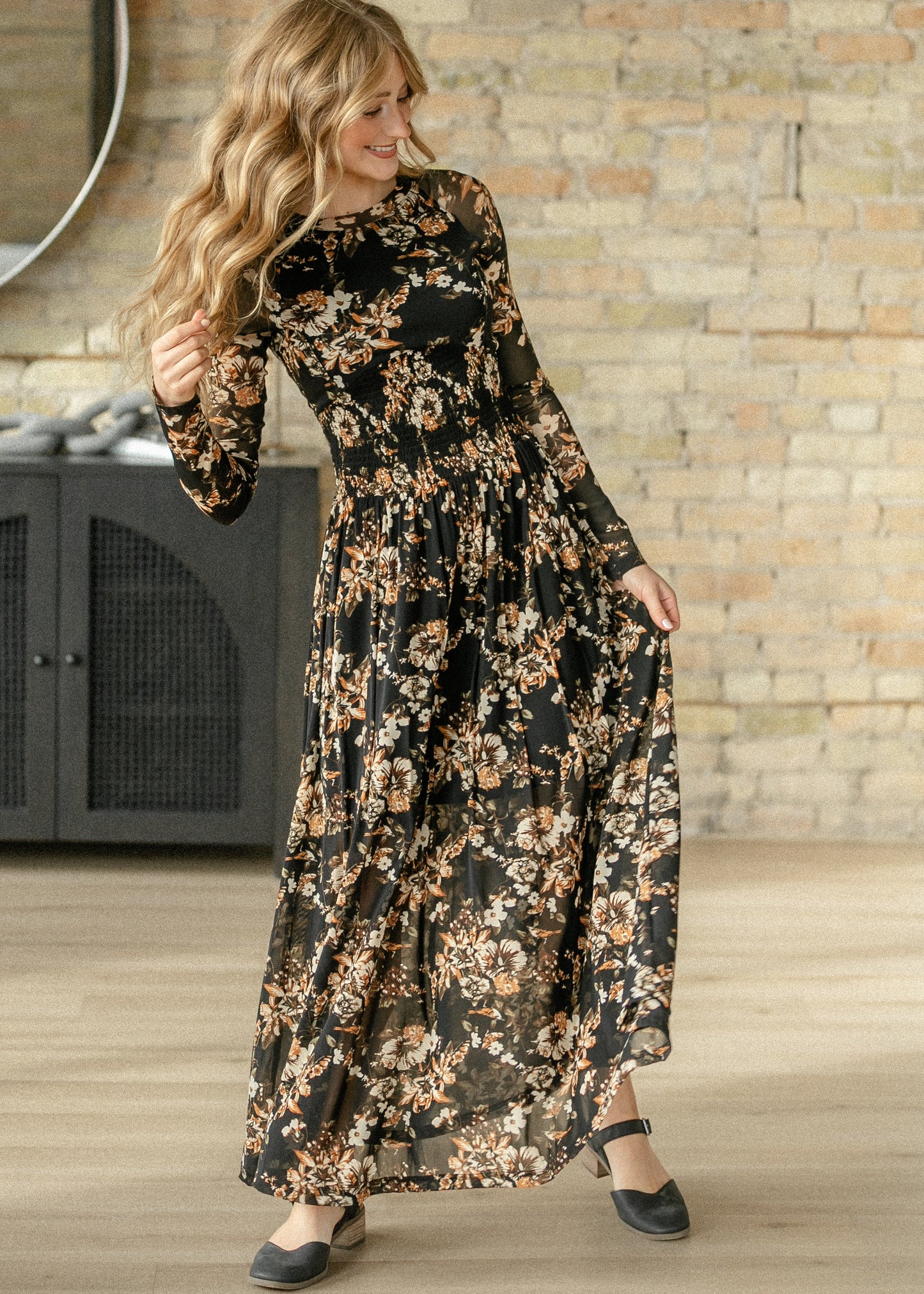 Smocked Waist Floral Mesh Maxi Dress FF Dresses