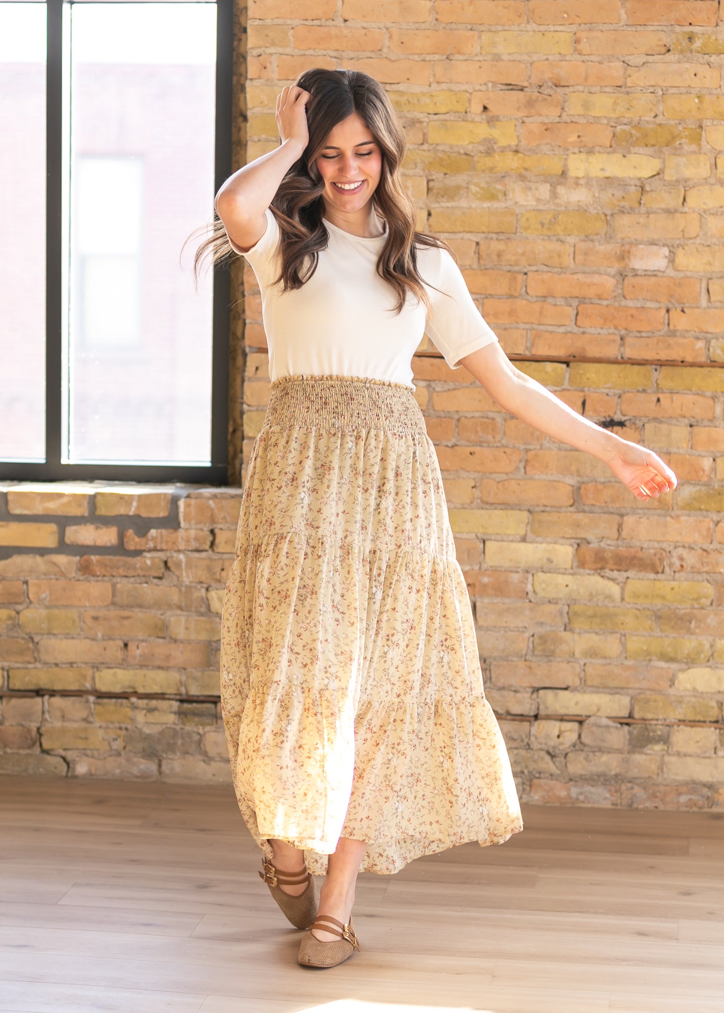 Smocked Waist Floral Tiered Maxi Skirt FF Skirts