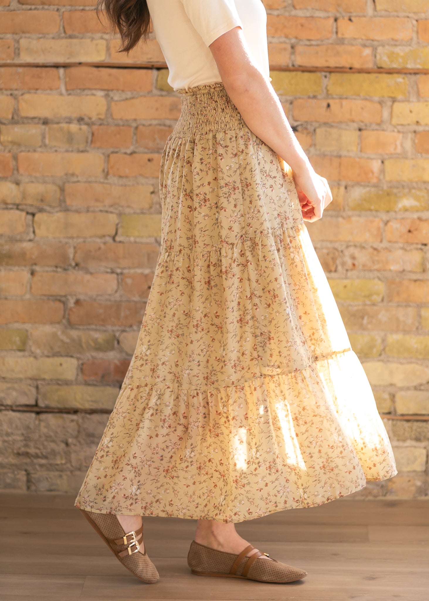 Smocked Waist Floral Tiered Maxi Skirt FF Skirts