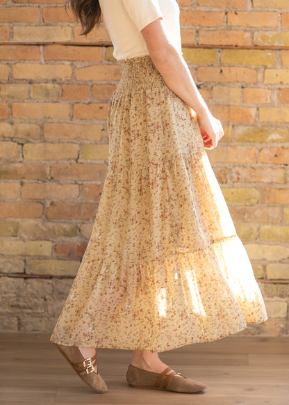 Smocked Waist Floral Tiered Maxi Skirt FF Skirts