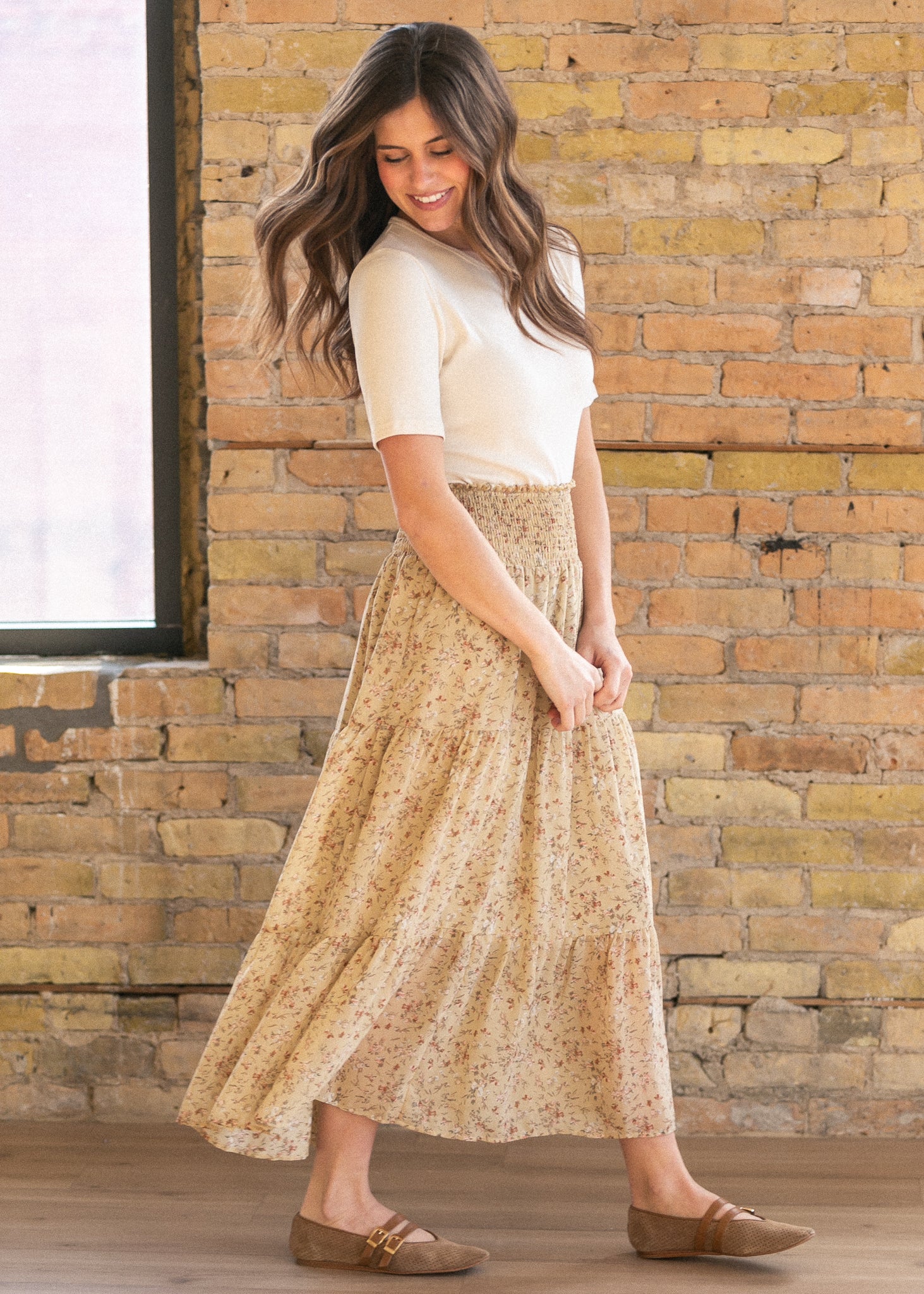 Smocked Waist Floral Tiered Maxi Skirt FF Skirts