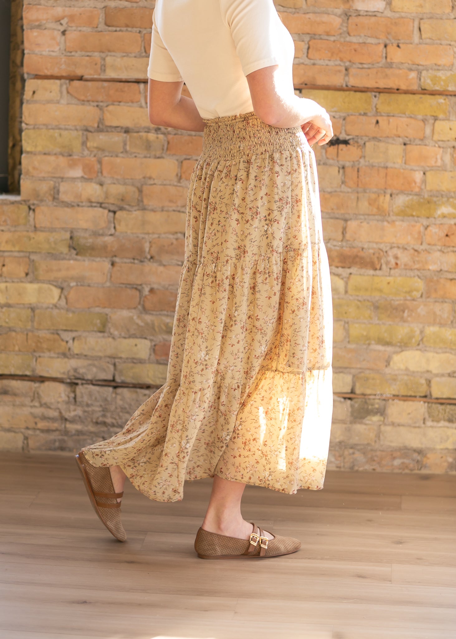 Smocked Waist Floral Tiered Maxi Skirt FF Skirts