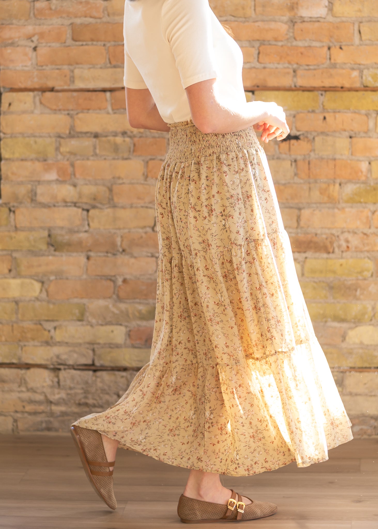 Smocked Waist Floral Tiered Maxi Skirt FF Skirts