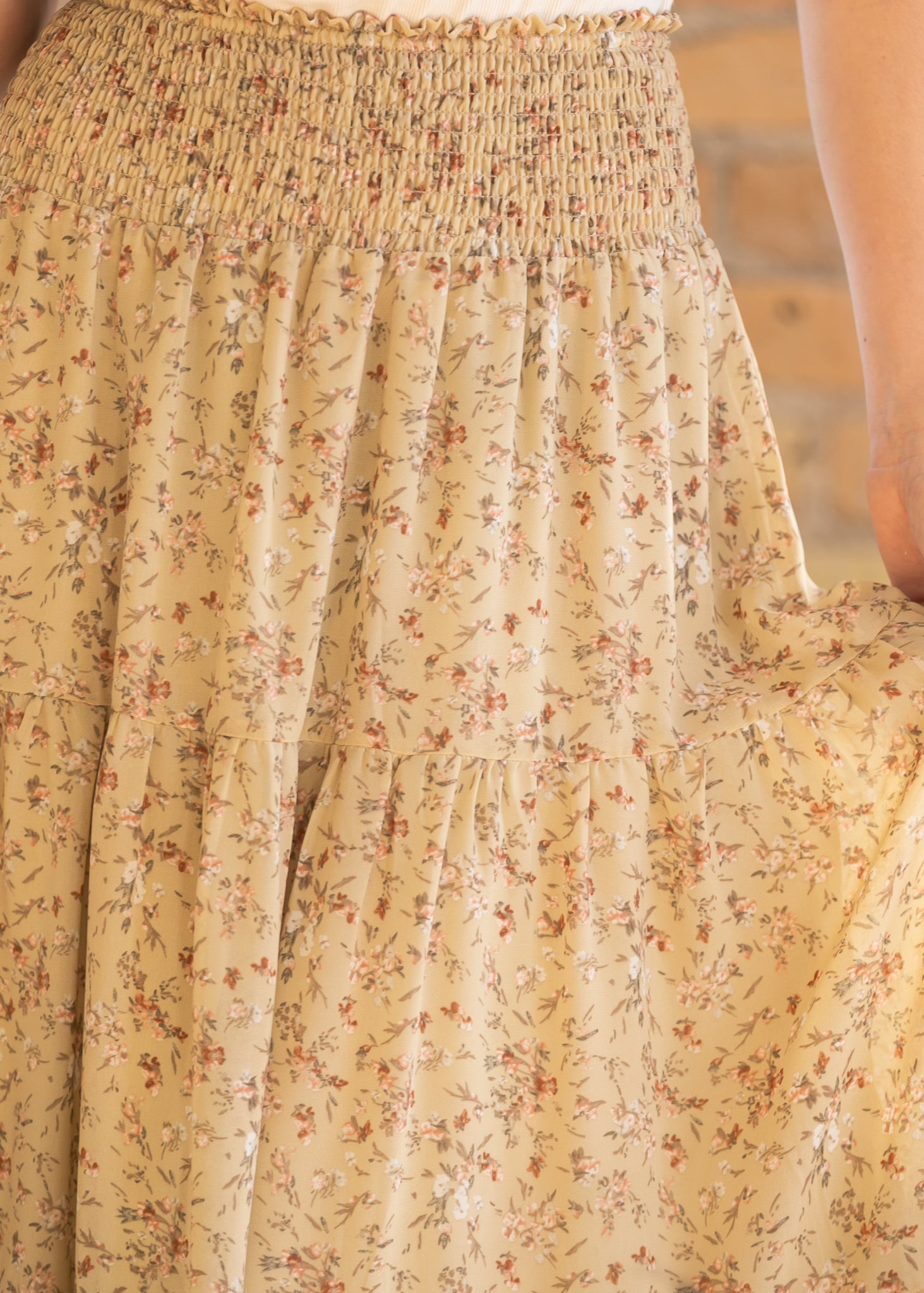 Smocked Waist Floral Tiered Maxi Skirt FF Skirts