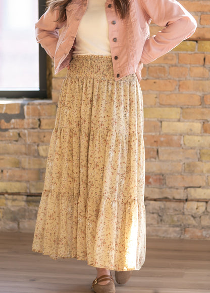 Smocked Waist Floral Tiered Maxi Skirt FF Skirts