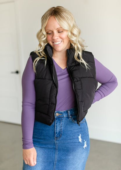Zip Front Cropped Puffer Vest FF Tops