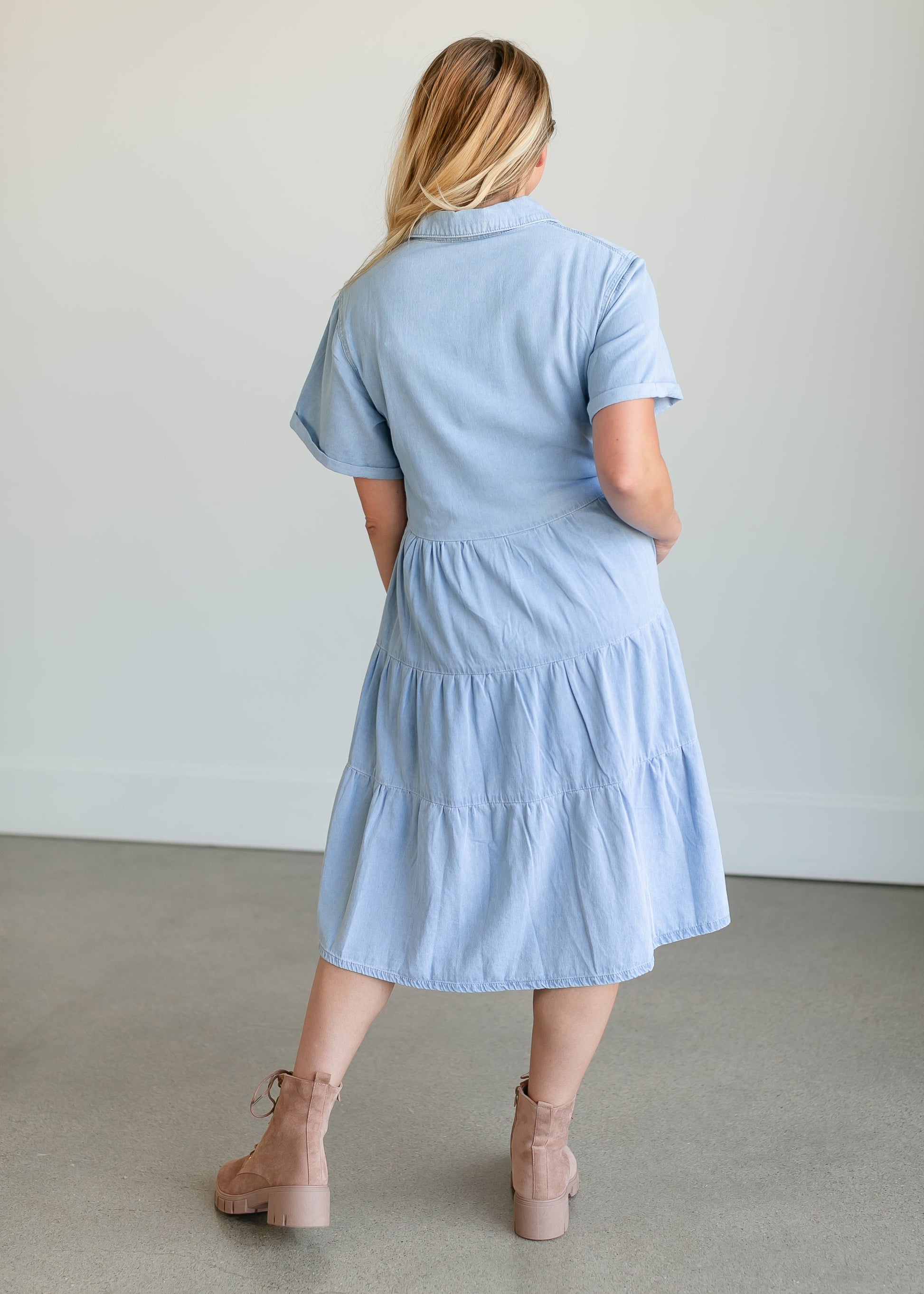 Snap Up Denim Midi Dress FF Dresses