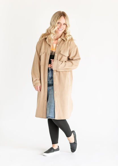 Soft Corduroy Button Up Duster Shacket FF Tops