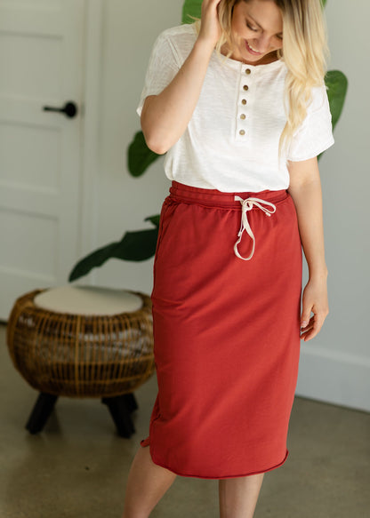 Soft Cotton Drawstring Midi Skirt - FINAL SALE FF Skirts