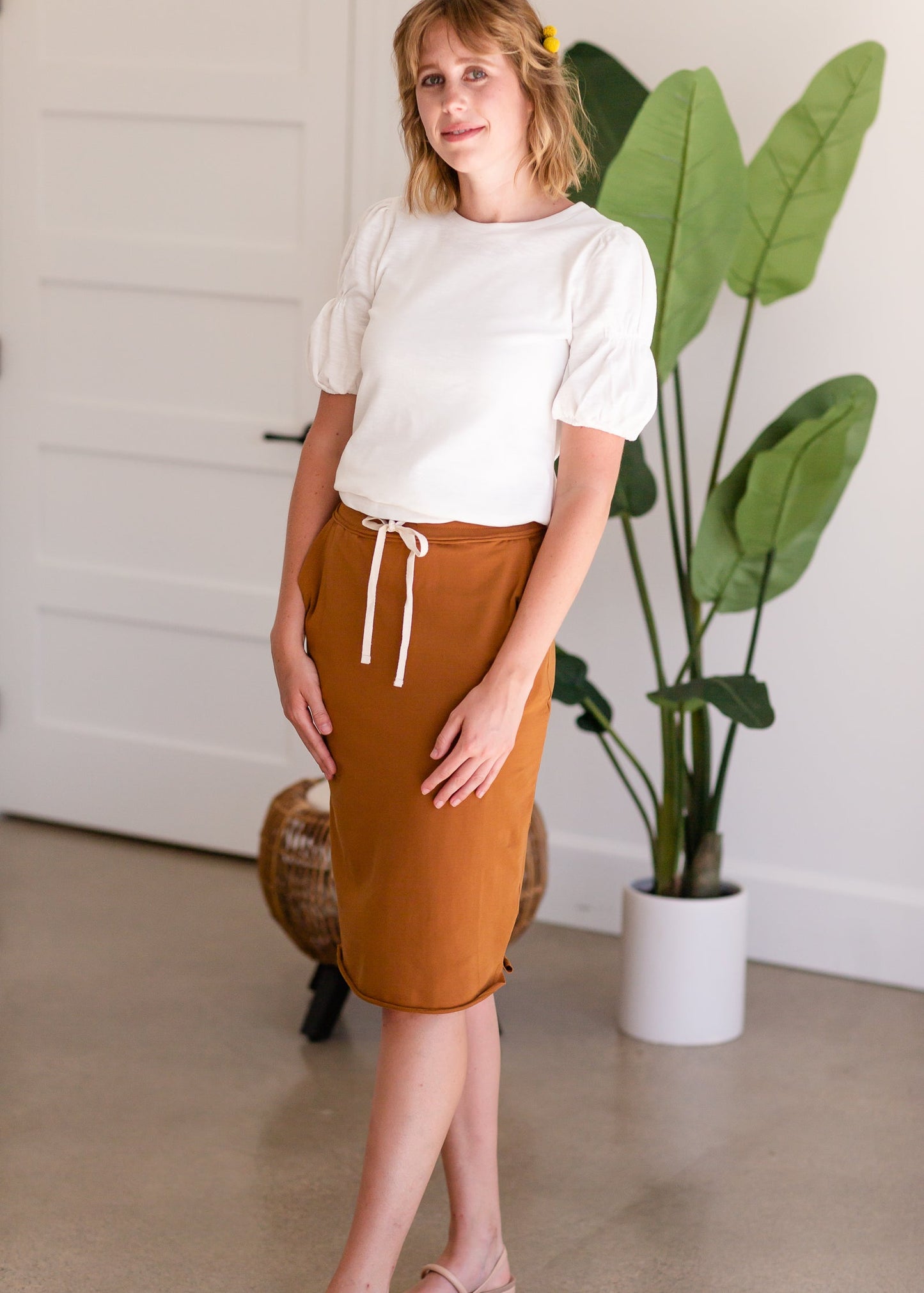 Soft Cotton Drawstring Midi Skirt - FINAL SALE FF Skirts S / Cognac