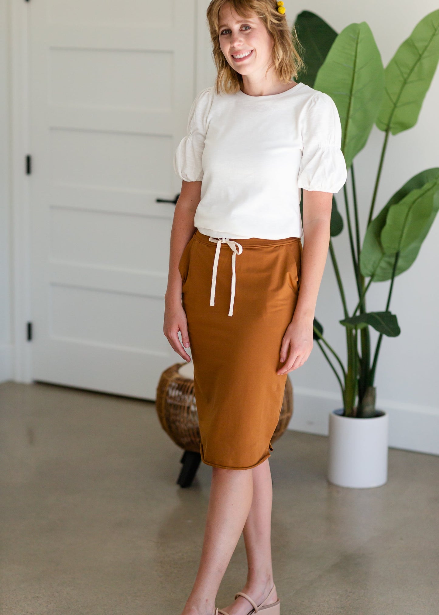 Soft Cotton Drawstring Midi Skirt - FINAL SALE Skirts