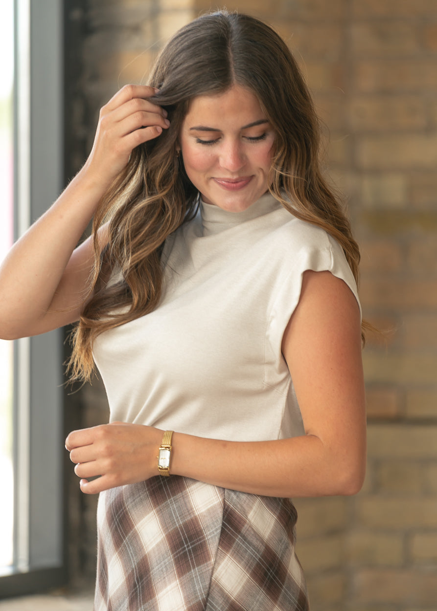 Soft Knit Mock Neck Cap Sleeve Top FF Tops