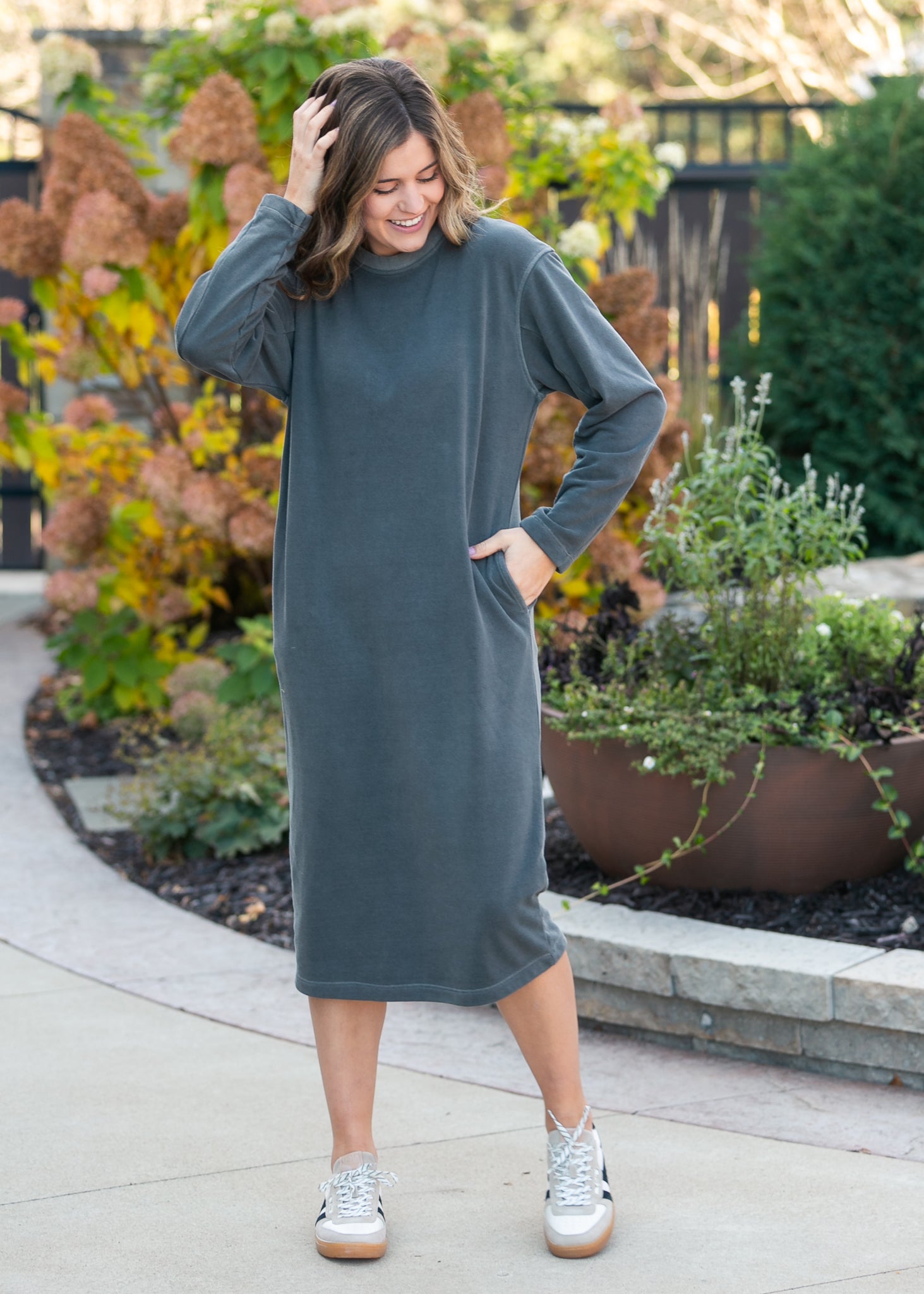 Soft Long Sleeve Sweatshirt Maxi Dress FF Dresses Ash Black / S