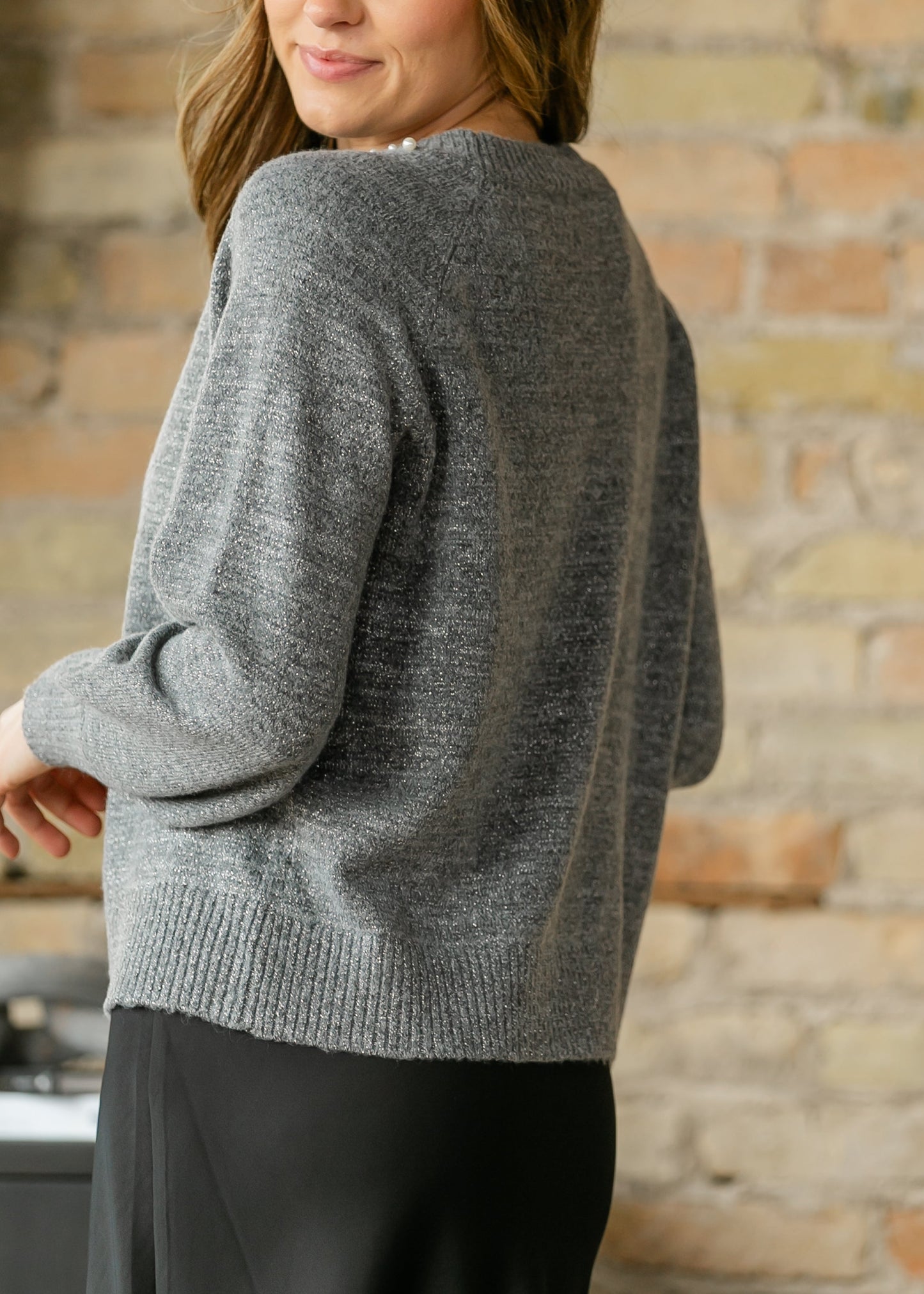 Soft Lurex Pearl Trimmed Sweater FF Tops