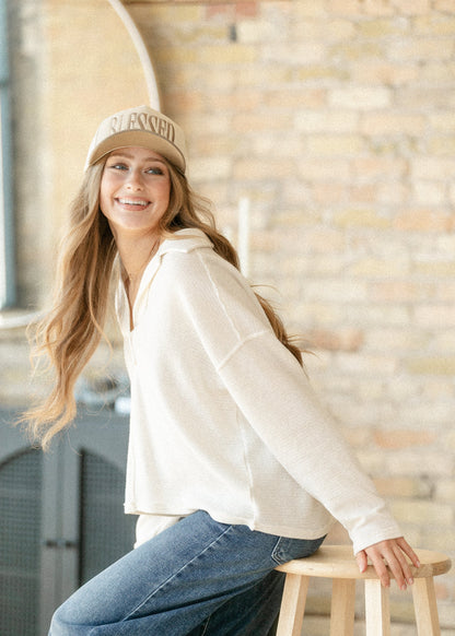 Soft Textured Knit Long Sleeve Polo FF Tops