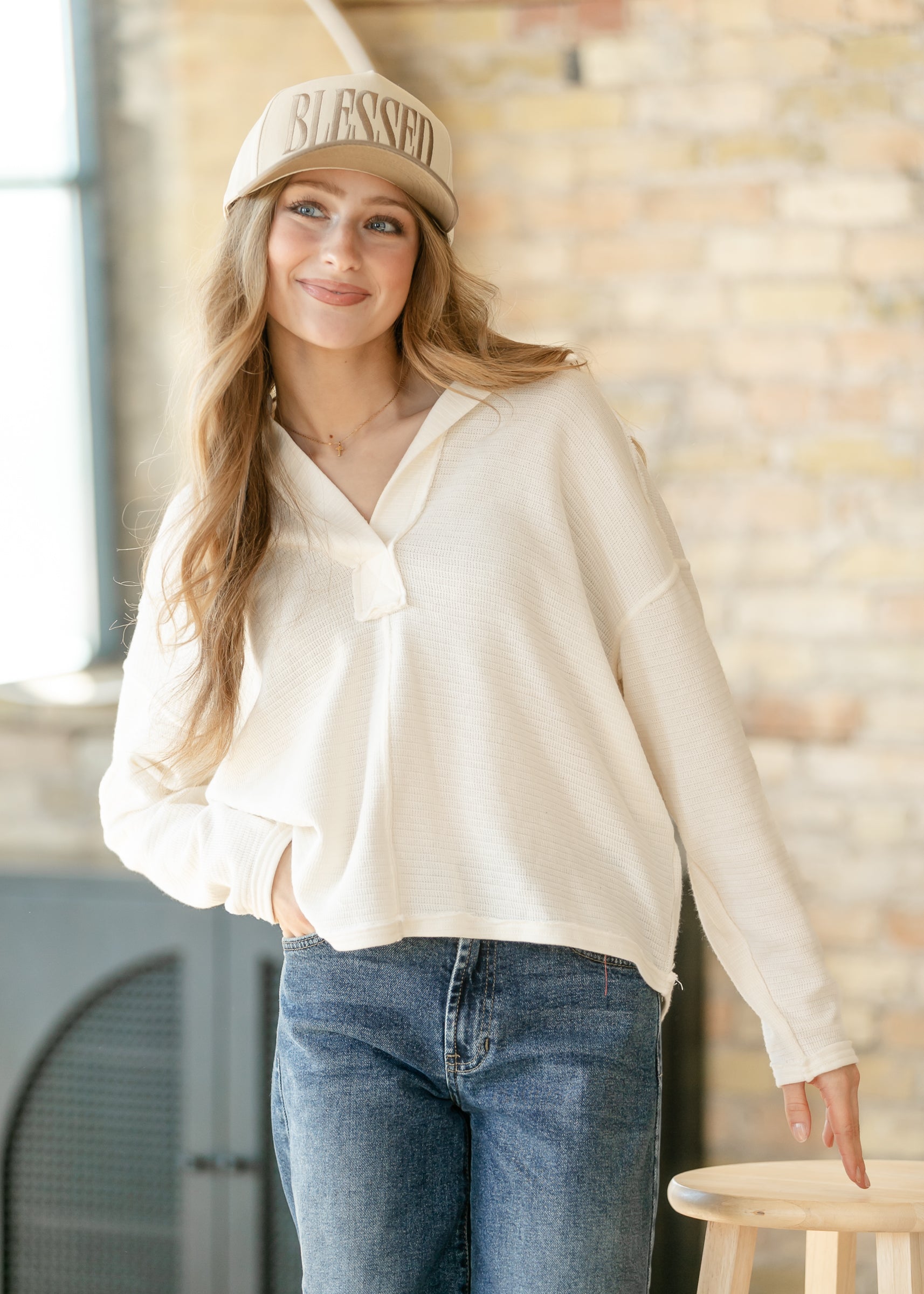 Soft Textured Knit Long Sleeve Polo FF Tops