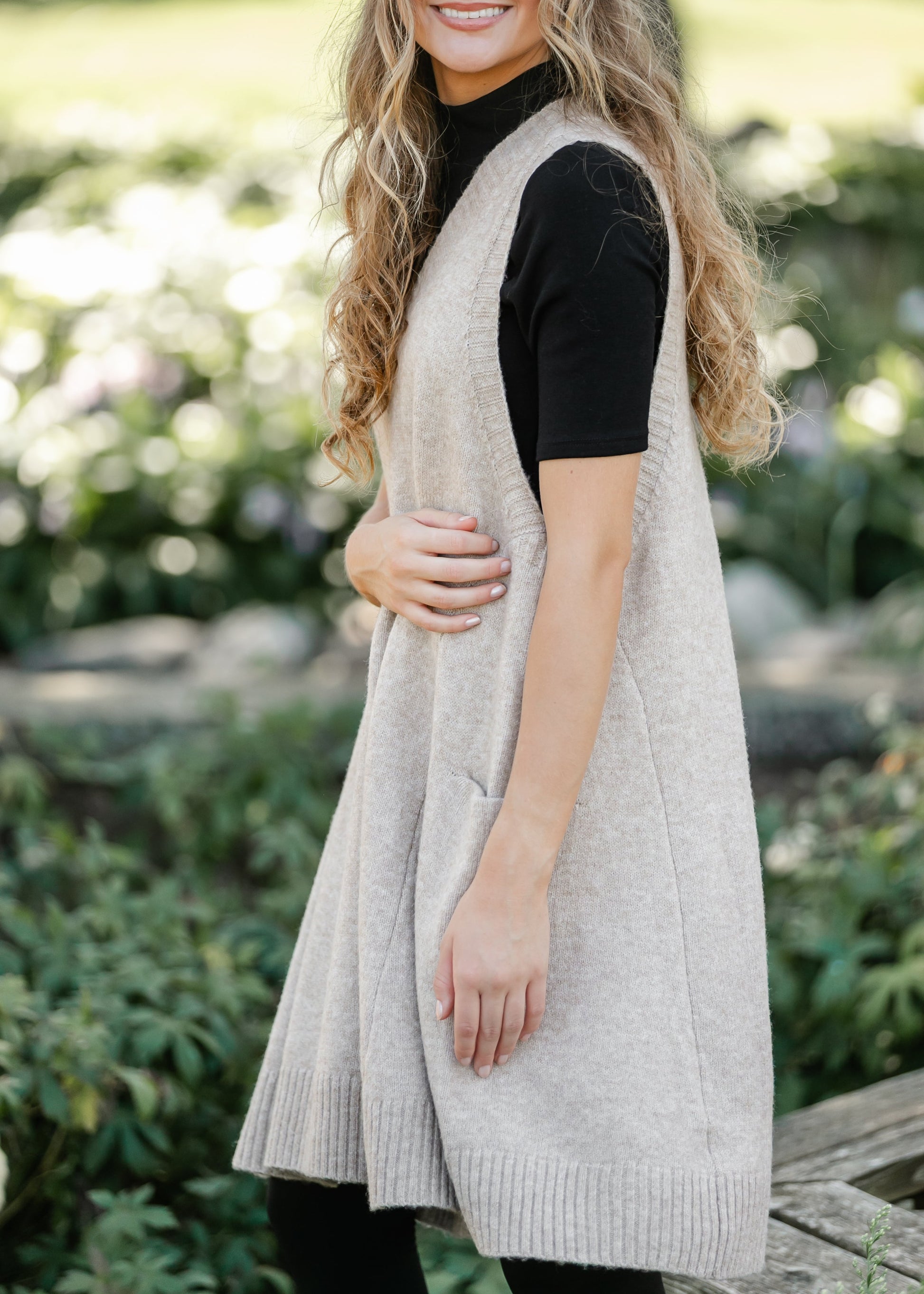 grey v neck jumper dress V-Neck Sleeveless Sweater Dress with Pockets Dark Green / M