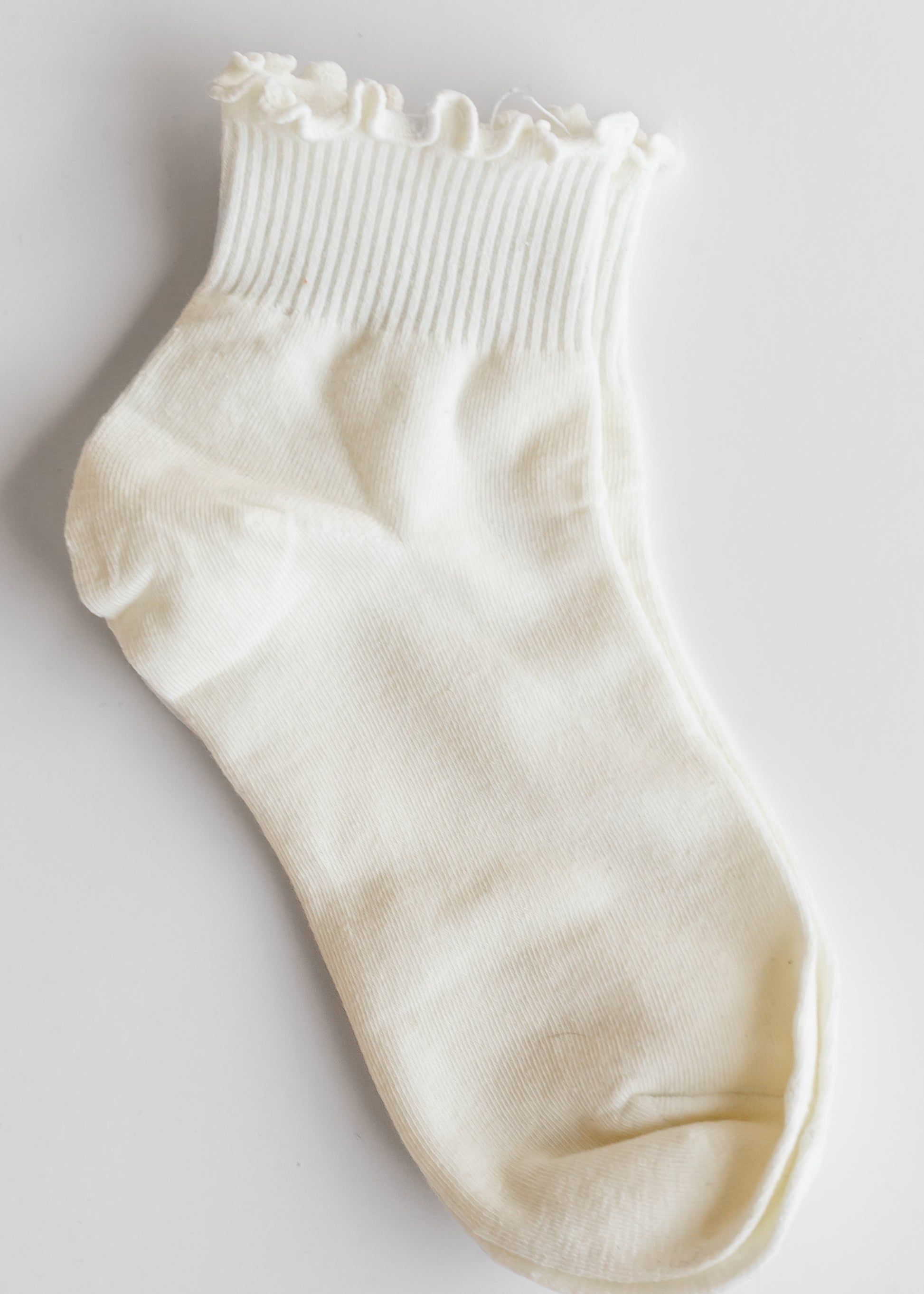 Solid Color Ruffle Mid-Calf Socks Accessories Cream