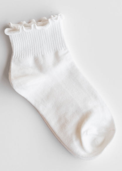 Solid Color Ruffle Mid-Calf Socks Accessories White