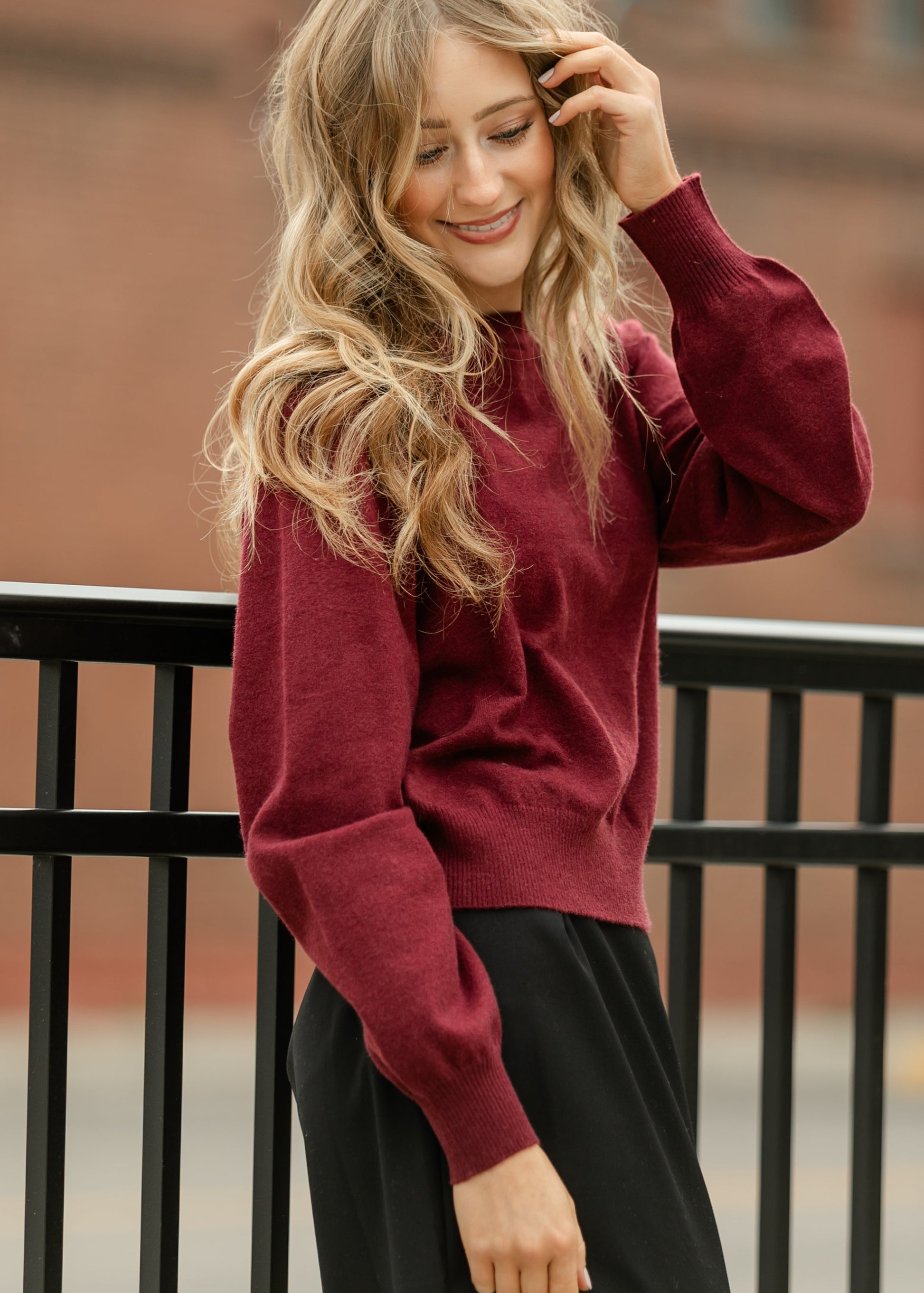 Solid Crew Neck Pullover Sweater FF Tops