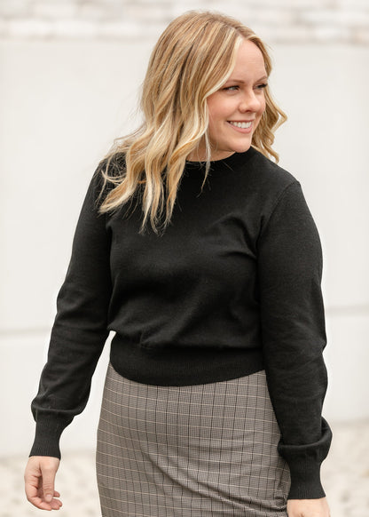 Solid Crew Neck Pullover Sweater FF Tops Black / S