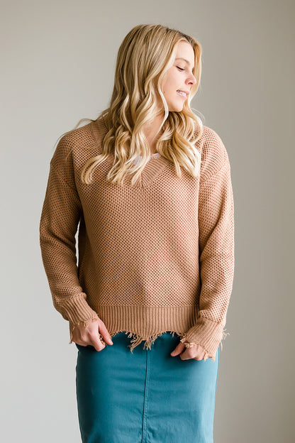 Solid Front Slouch Raw Hem Sweater - FINAL SALE Tops