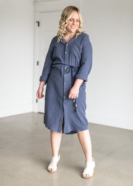 Sonora Cotton Gauze Shirt Midi Dress - FINAL SALE FF Dresses Blue / XS