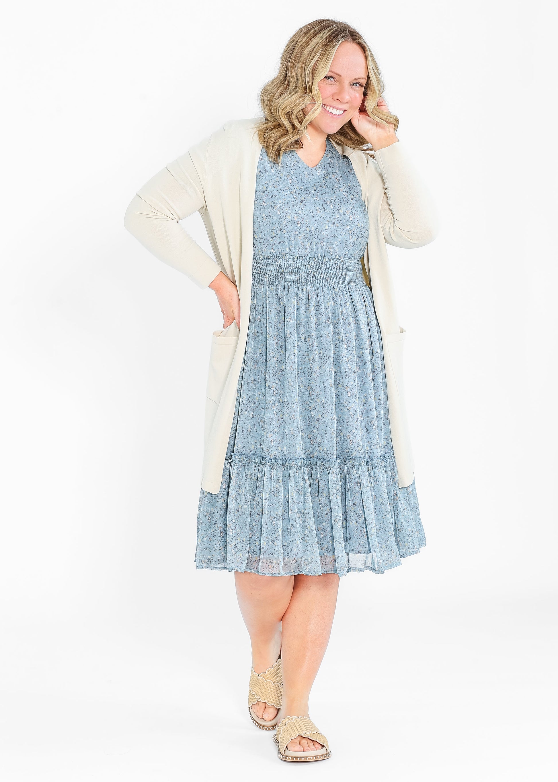 Sophie V Neck Flutter Sleeve Floral Midi Dress IC Dresses