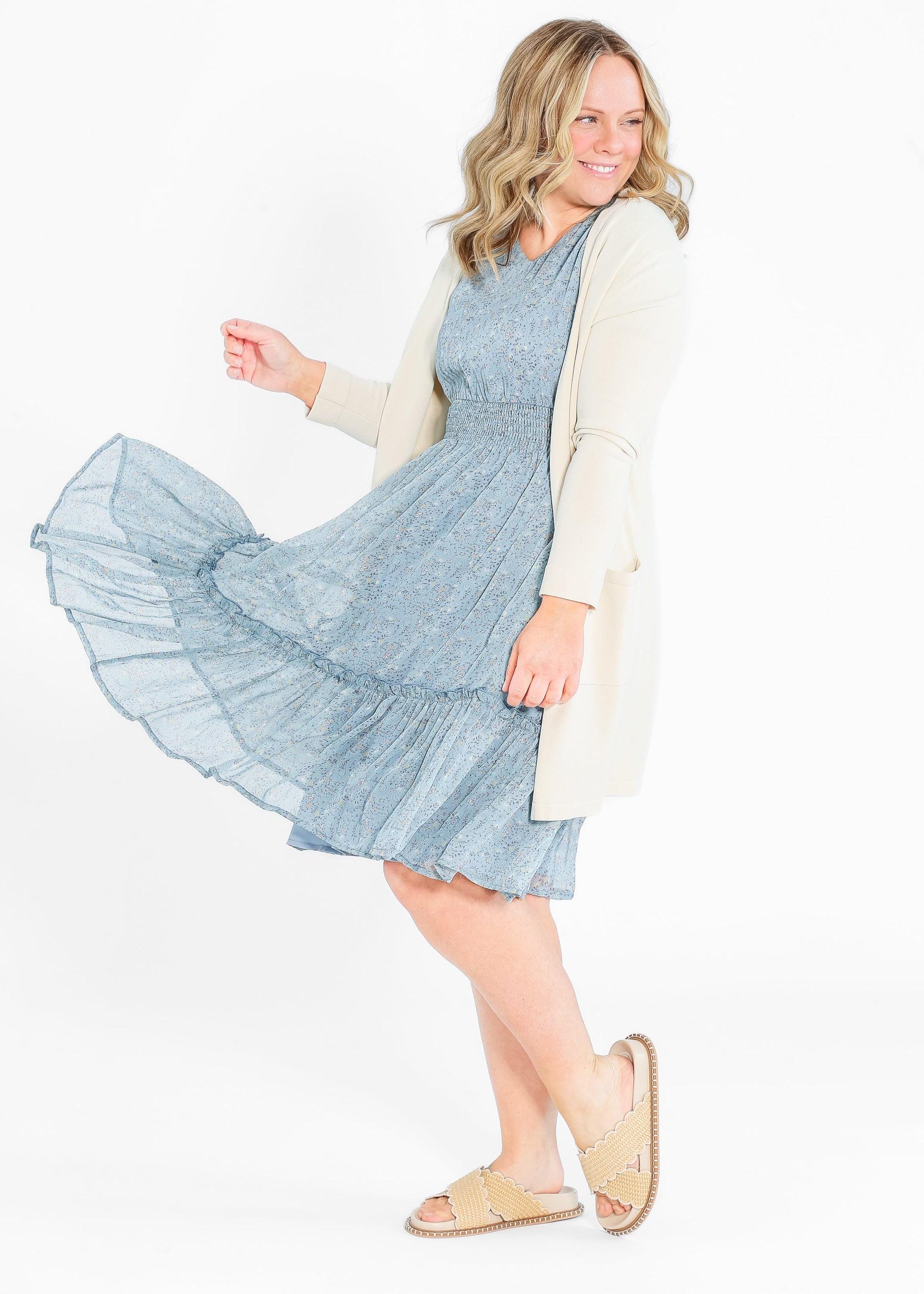 Sophie V Neck Flutter Sleeve Floral Midi Dress IC Dresses