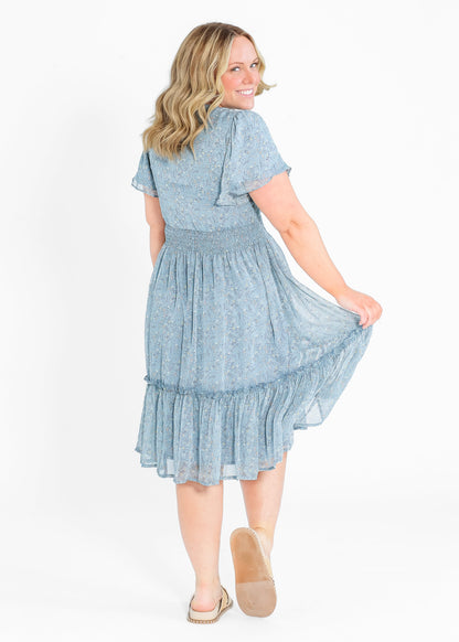 Sophie V Neck Flutter Sleeve Floral Midi Dress IC Dresses