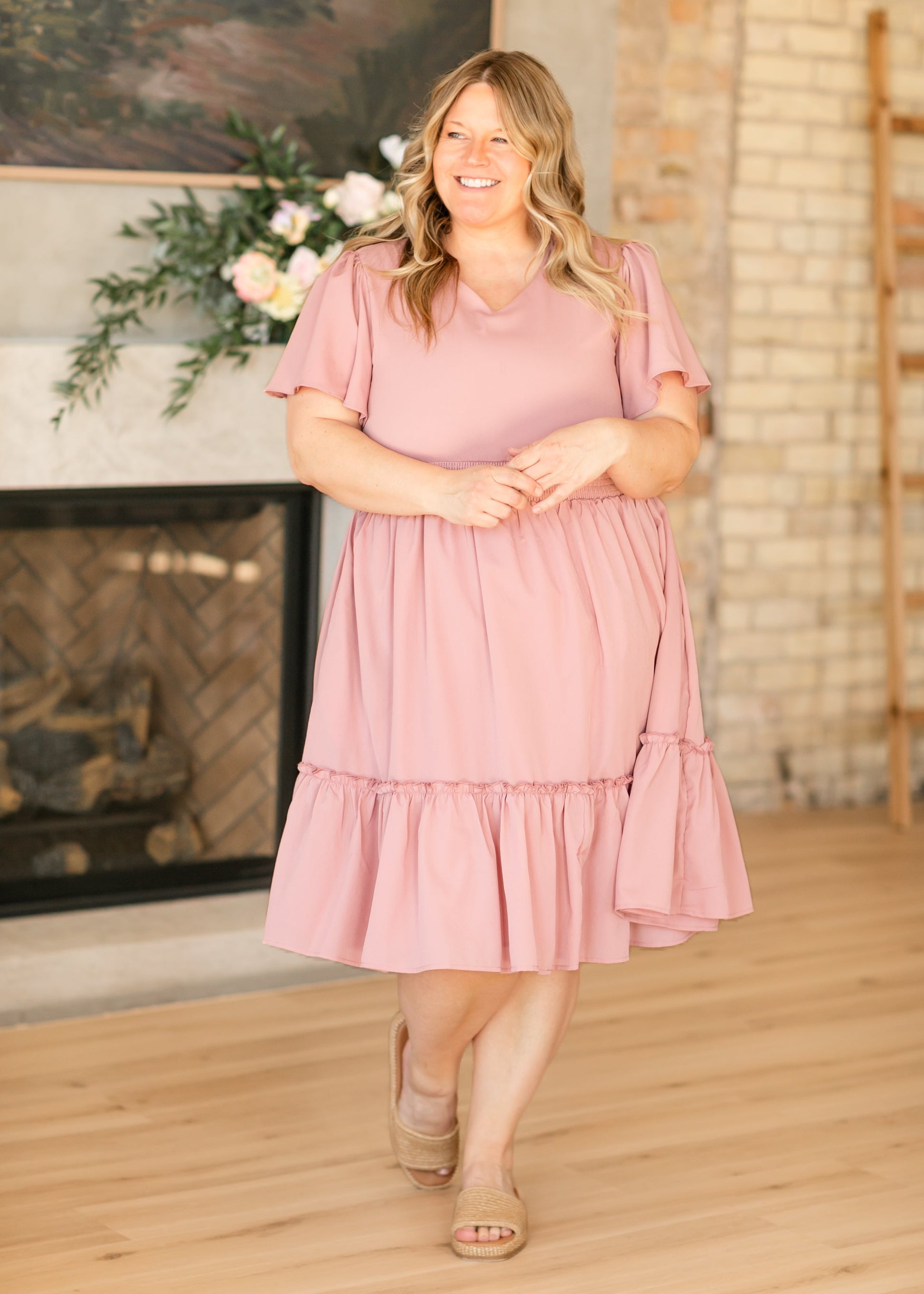 Sophie V Neck Flutter Sleeve Midi Dress IC Dresses