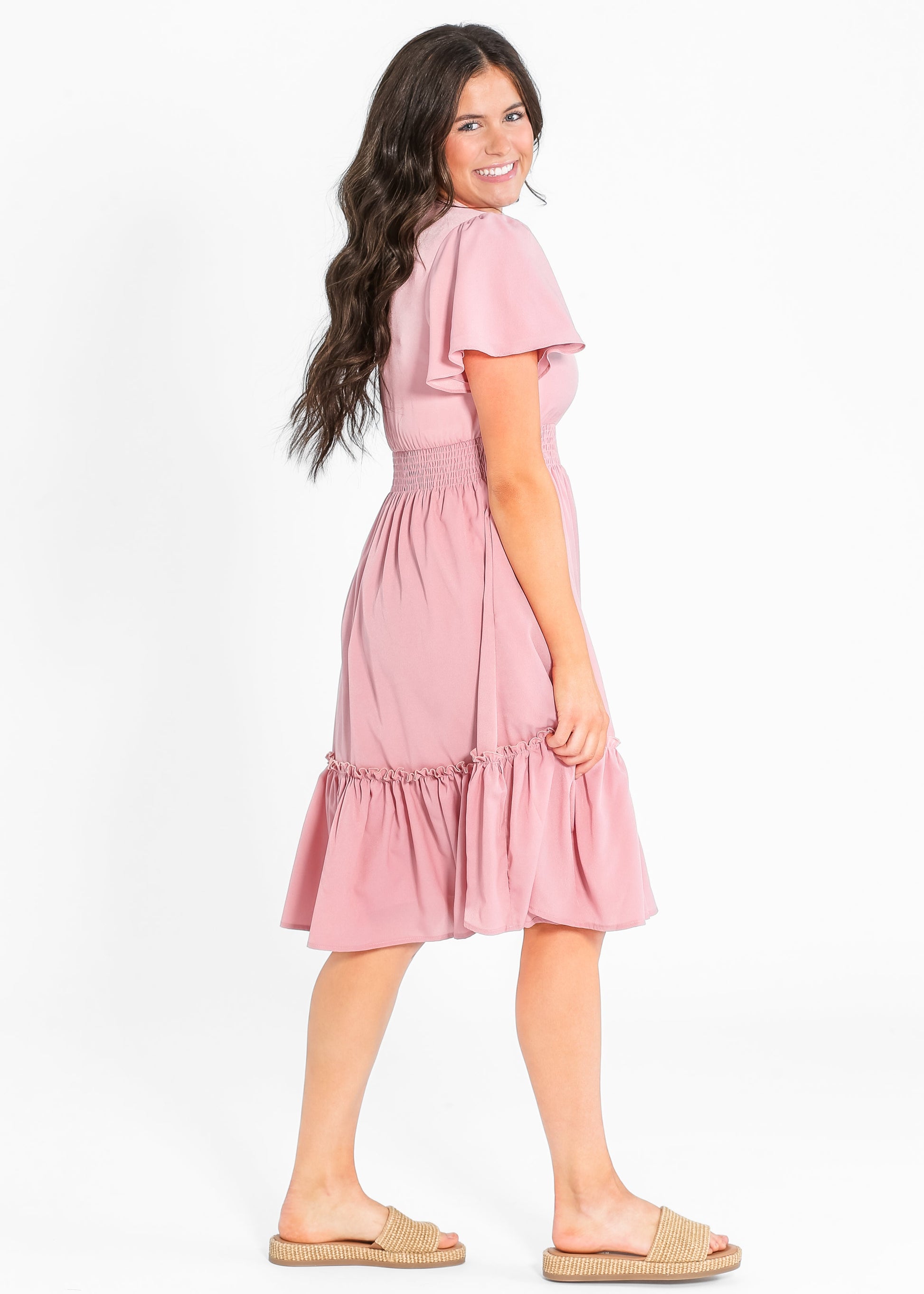 Sophie V Neck Flutter Sleeve Midi Dress IC Dresses