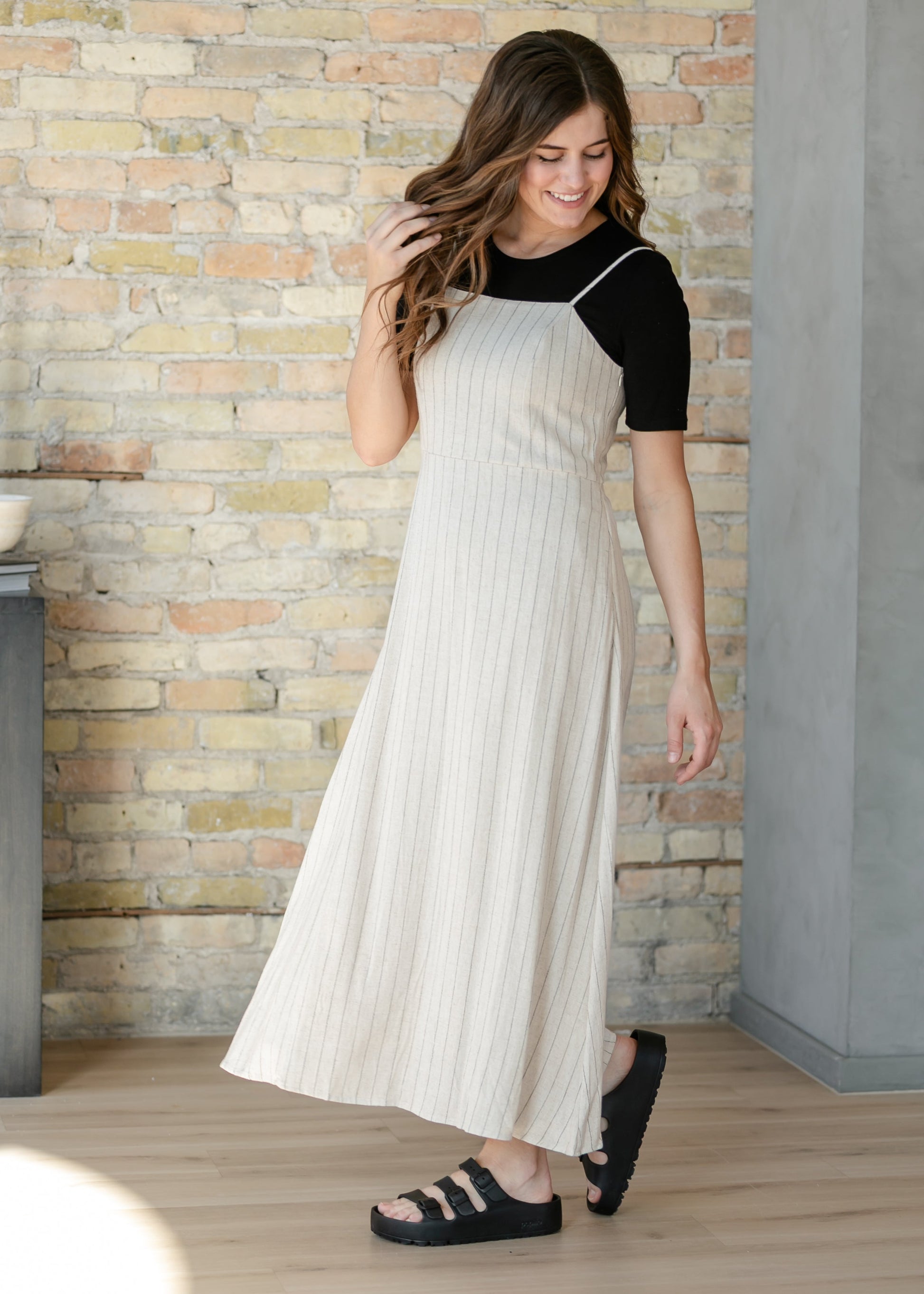 Spaghetti Strap Pinstripe Maxi Dress