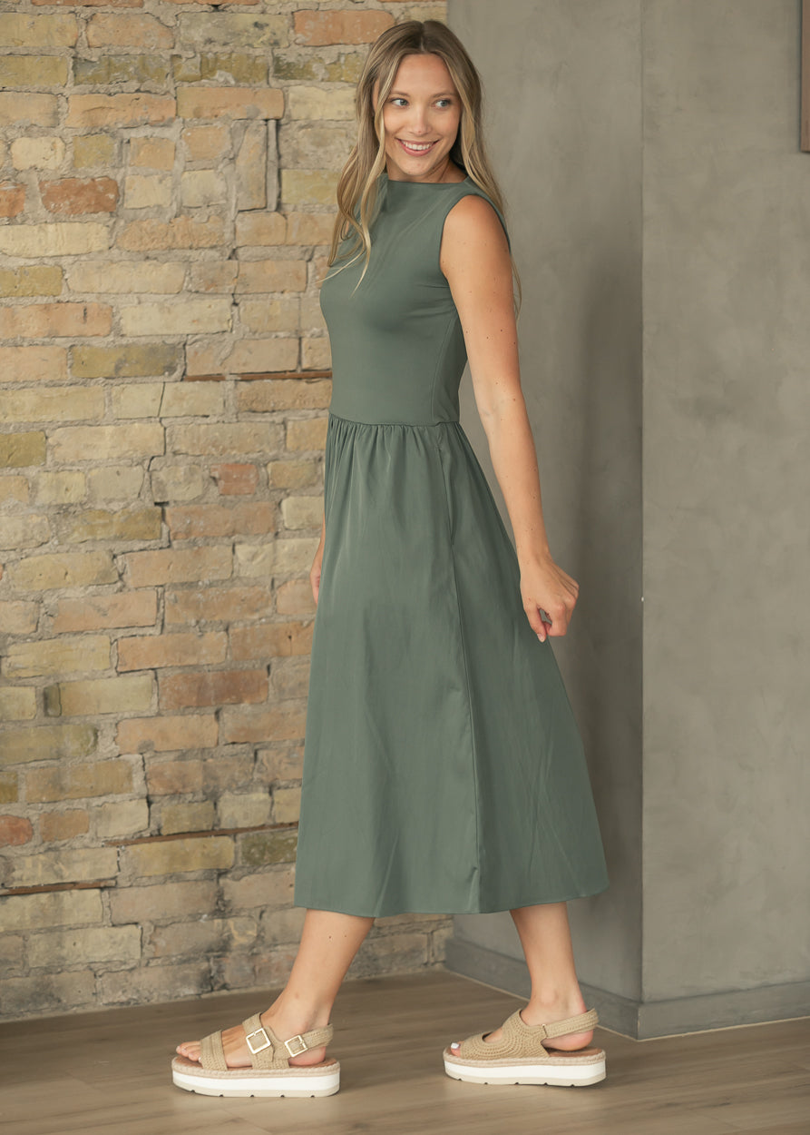 SPANX® Women's Green High Neck Midi Dress FF Dresses