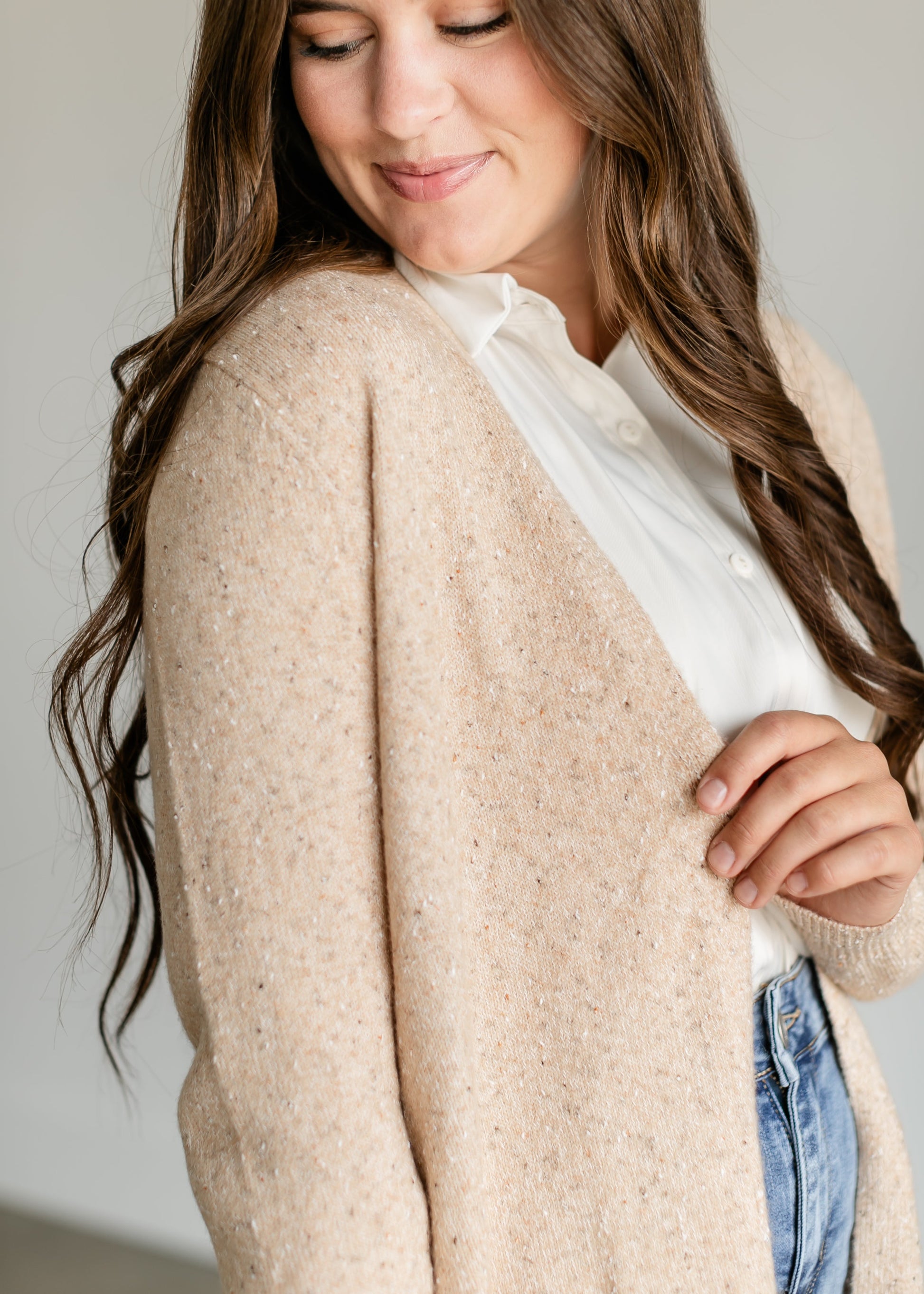 Speckled Knit Open Front Cardigan FF Tops