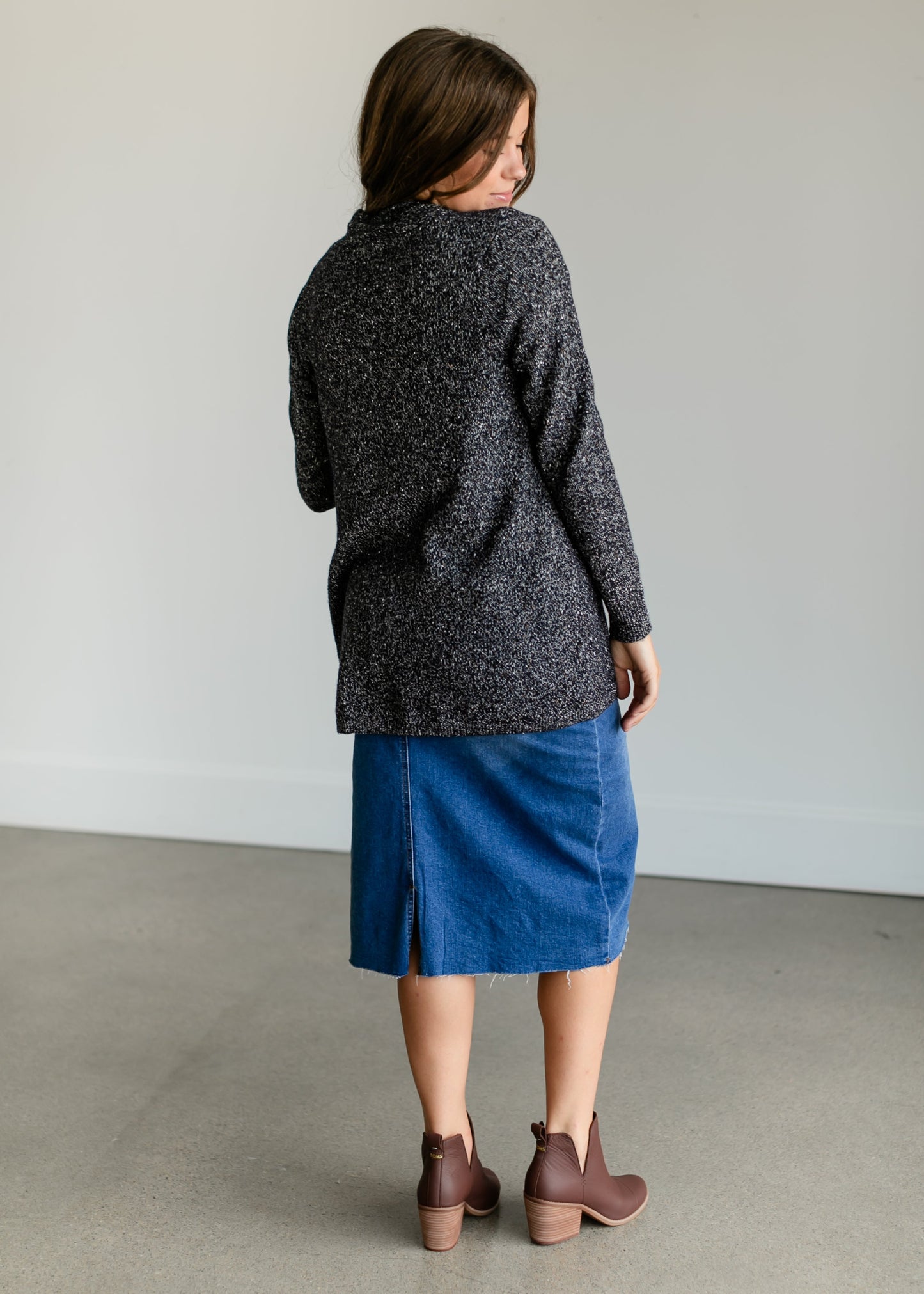 Speckled Knit Open Front Cardigan FF Tops