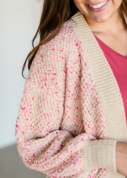 Speckled Ribbed Front Cardigan FF Tops