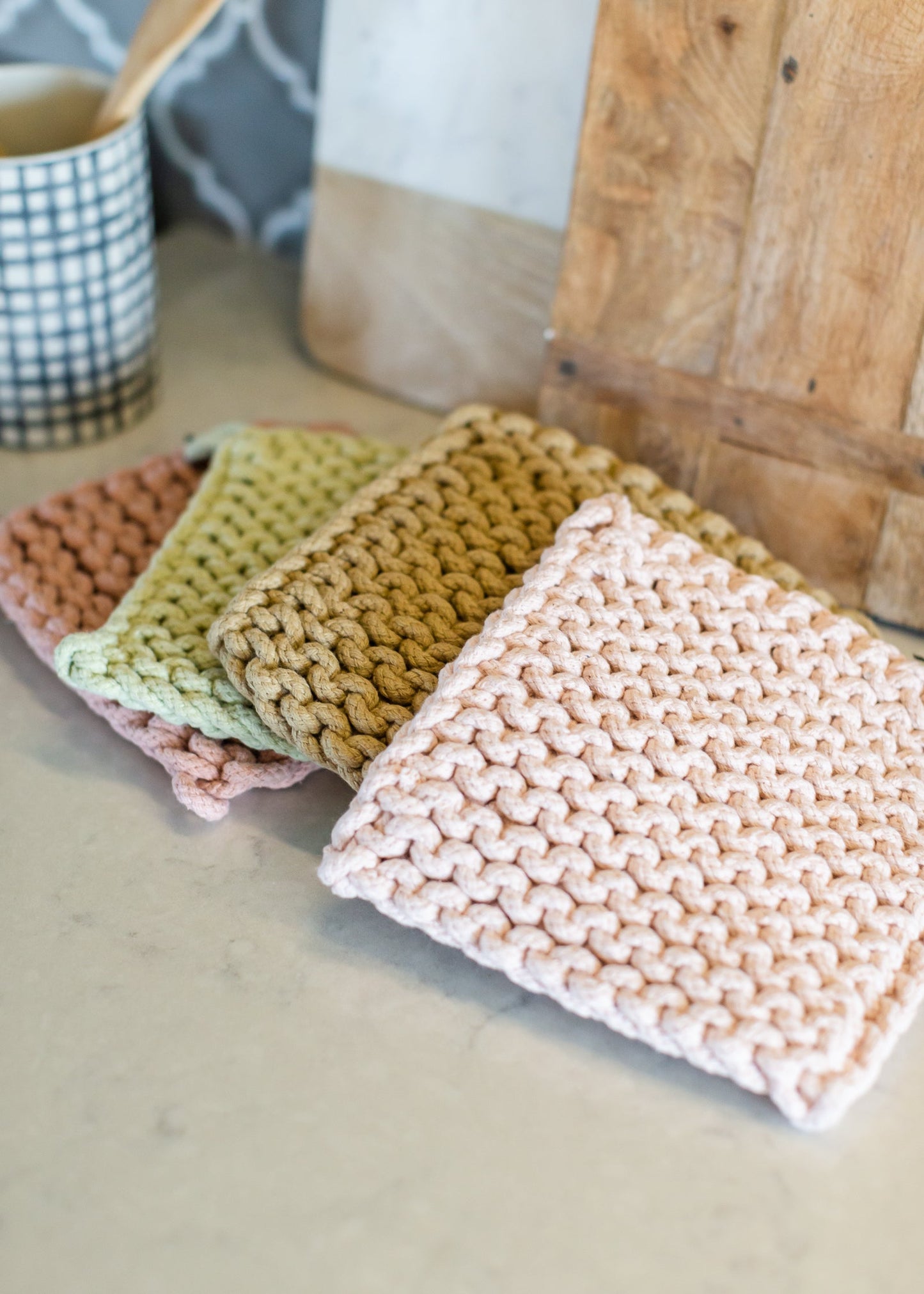 Square Cotton Crochet Pot Holders FF Home + Lifestyle Salmon