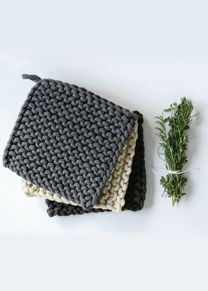 Square Cotton Crocheted Pot Holder FF Home + Lifestyle Dark Olive